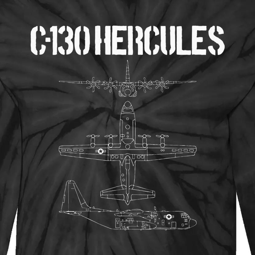 C 130 Hercules Gunship Military Airplane Schematic C130 Tie-Dye Long Sleeve Shirt