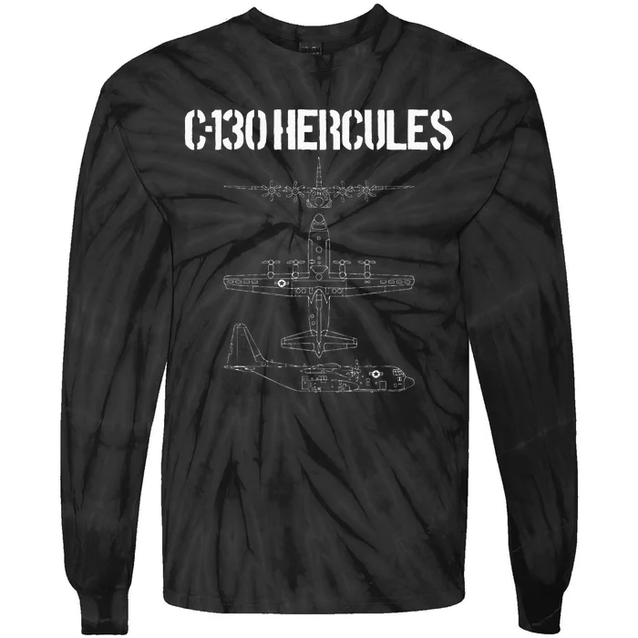 C 130 Hercules Gunship Military Airplane Schematic C130 Tie-Dye Long Sleeve Shirt