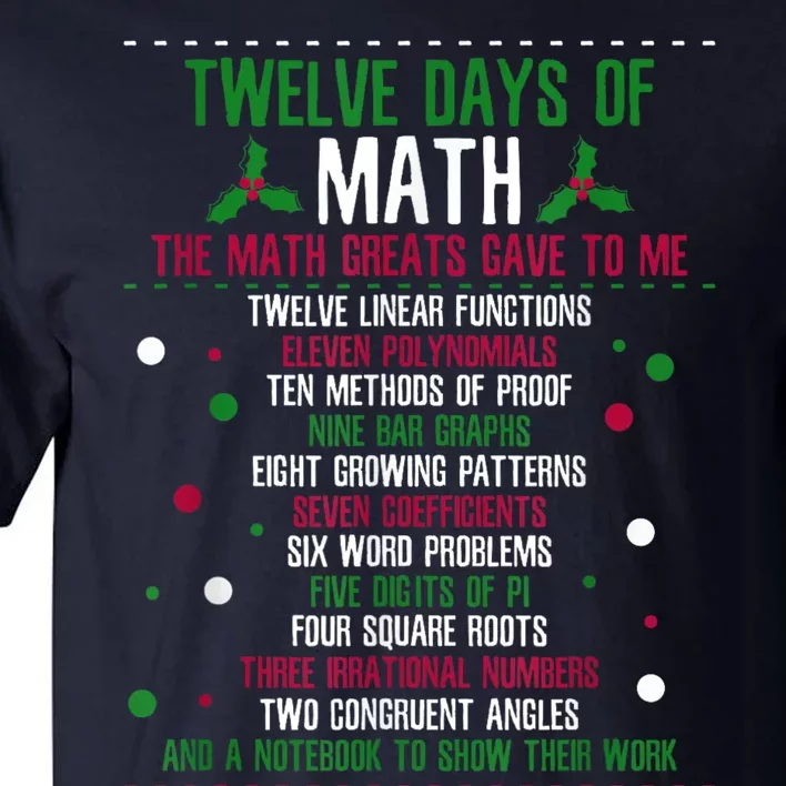 Christmas 12days Of Math Tall T-Shirt