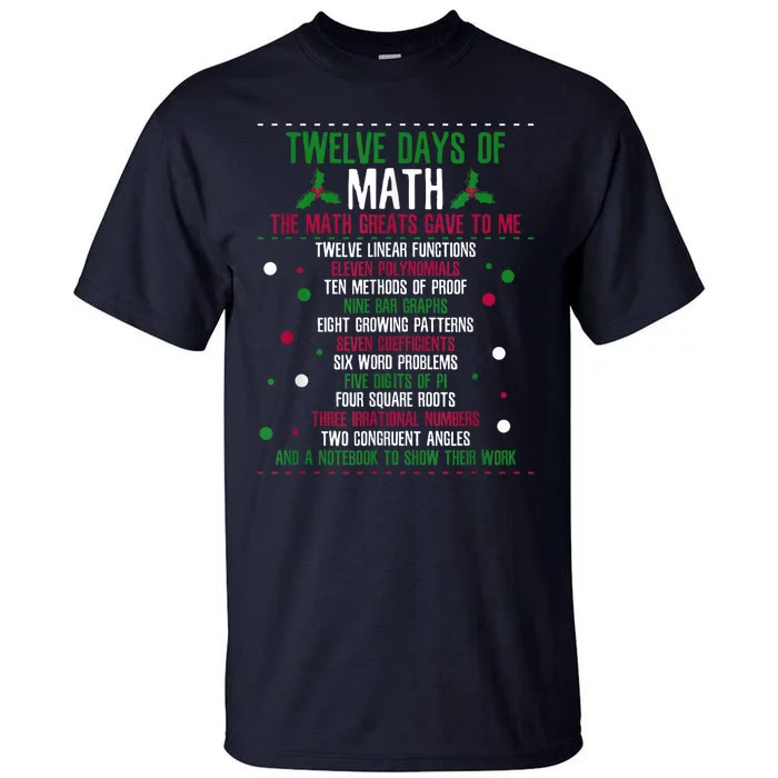 Christmas 12days Of Math Tall T-Shirt