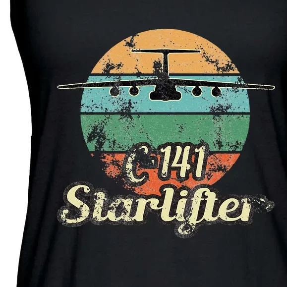 C 141 Starlifter Retro Sunset Airlift Cargo Airplane Ladies Essential Flowy Tank