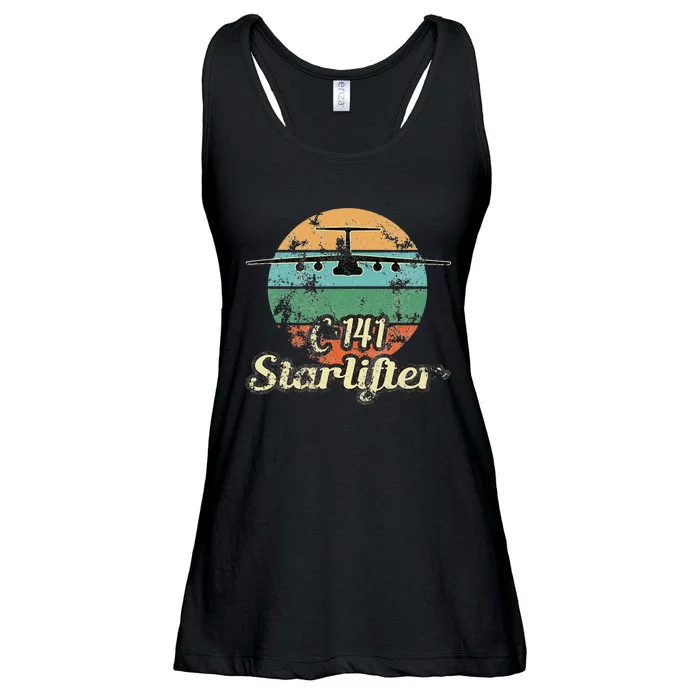 C 141 Starlifter Retro Sunset Airlift Cargo Airplane Ladies Essential Flowy Tank