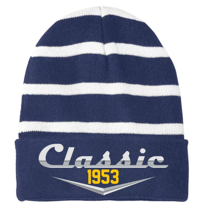 Classic 1953 Vintage 70th Birthday Striped Beanie with Solid Band