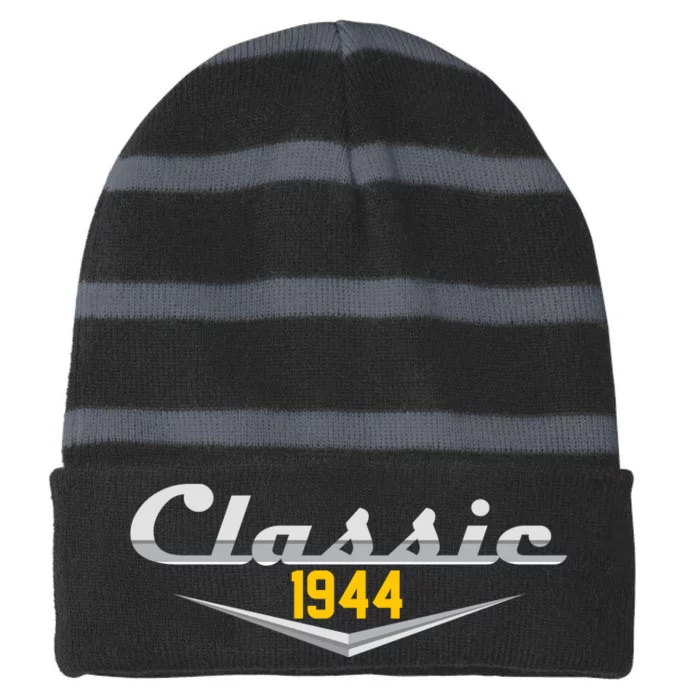 Classic 1944 Vintage 80th Birthday Striped Beanie with Solid Band