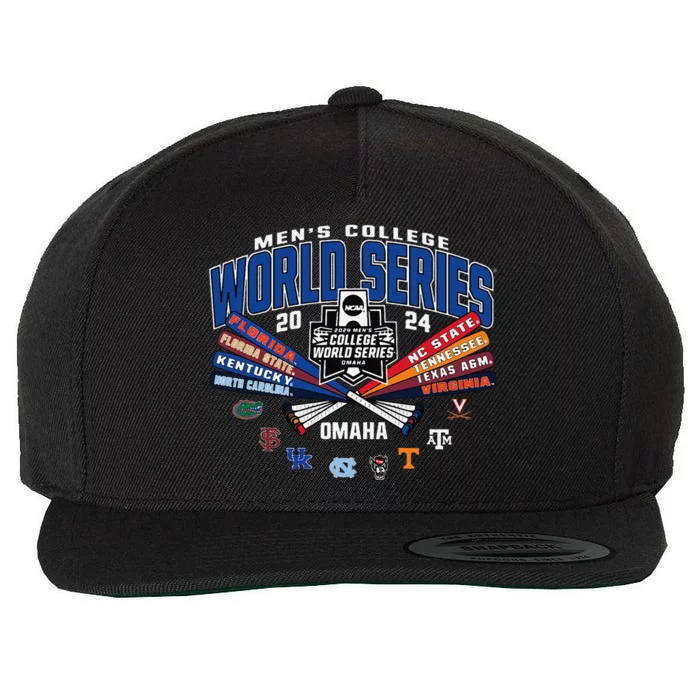 College 2024 Baseball Cws 8team Bats Wool Snapback Cap