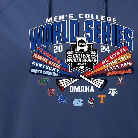 College 2024 Baseball Cws 8team Bats Performance Fleece Hoodie