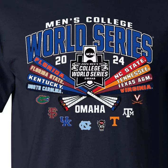 College 2024 Baseball Cws 8team Bats Tall T-Shirt