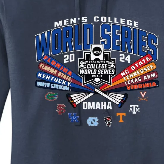 College 2024 Baseball Cws 8team Bats Women's Pullover Hoodie