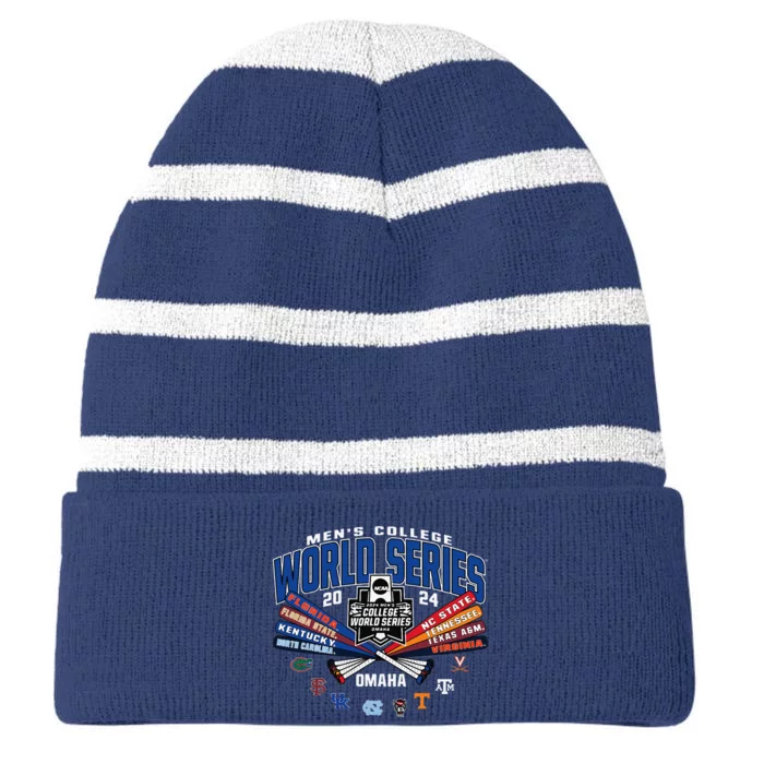 College 2024 Baseball Cws 8team Bats Striped Beanie with Solid Band