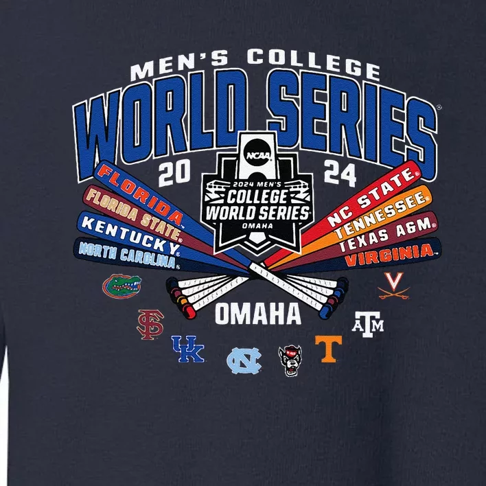 College 2024 Baseball Cws 8team Bats Toddler Sweatshirt