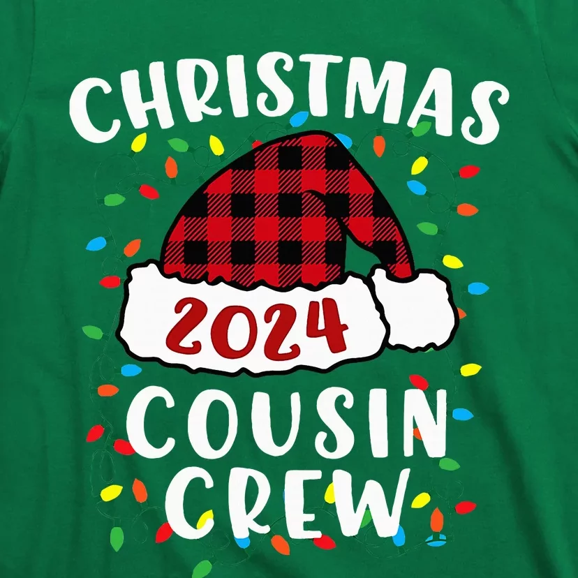 Christmas 2024 Cousin Crew Xmas Lights Santa Hat Pajamas T-Shirt