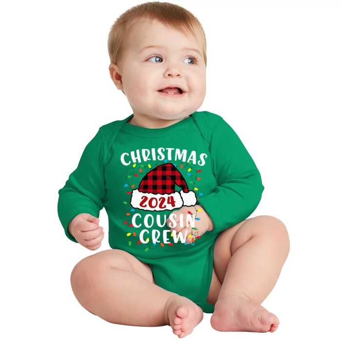 Christmas 2024 Cousin Crew Xmas Lights Santa Hat Pajamas Baby Long Sleeve Bodysuit