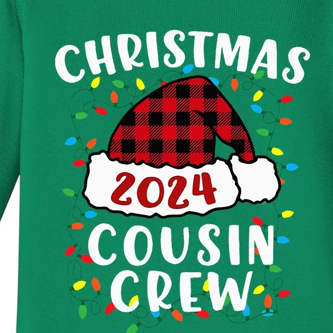 Christmas 2024 Cousin Crew Xmas Lights Santa Hat Pajamas Baby Long Sleeve Bodysuit