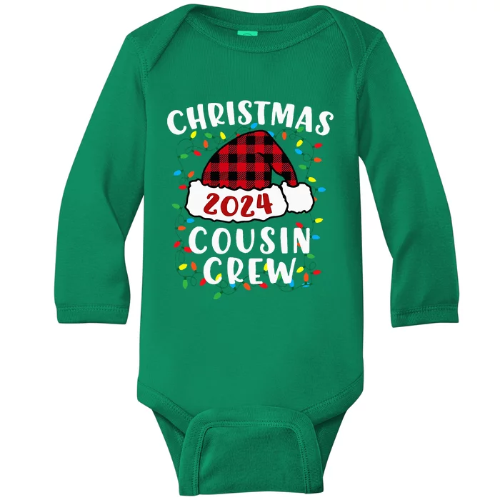 Christmas 2024 Cousin Crew Xmas Lights Santa Hat Pajamas Baby Long Sleeve Bodysuit