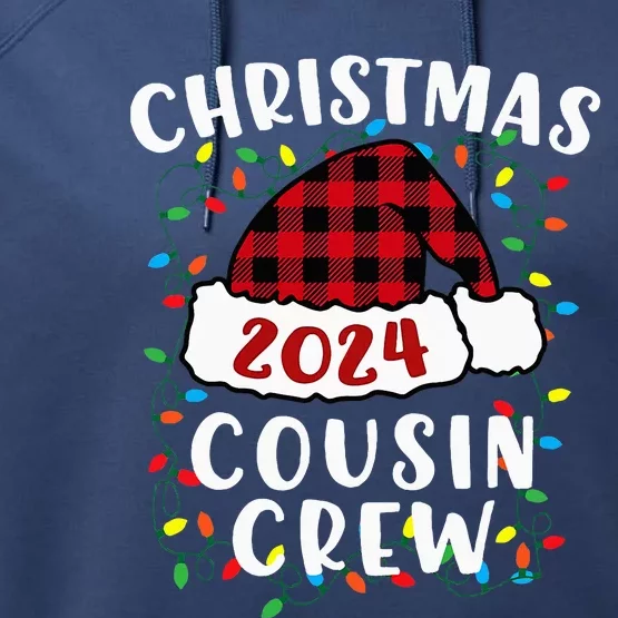 Christmas 2024 Cousin Crew Xmas Lights Santa Hat Pajamas Performance Fleece Hoodie