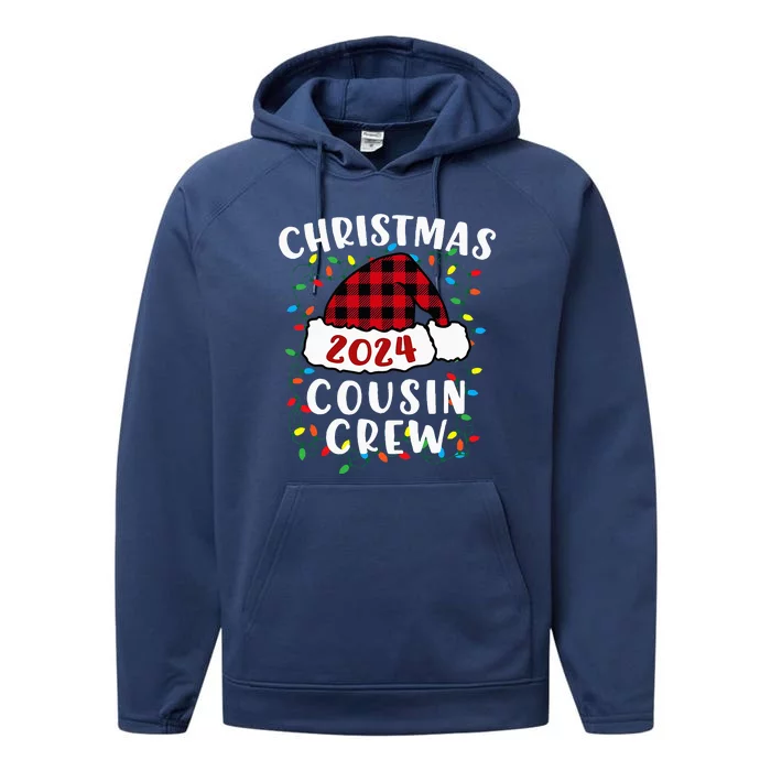 Christmas 2024 Cousin Crew Xmas Lights Santa Hat Pajamas Performance Fleece Hoodie