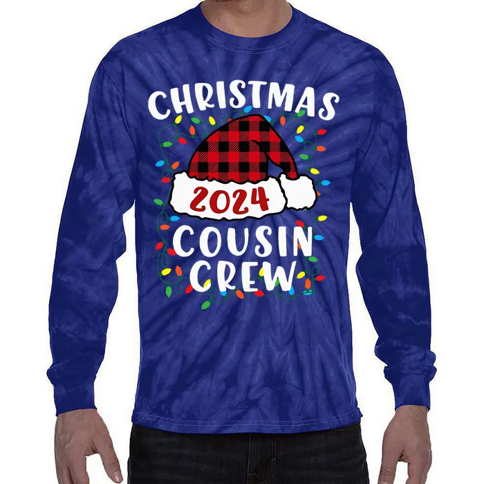 Christmas 2024 Cousin Crew Xmas Lights Santa Hat Pajamas Tie-Dye Long Sleeve Shirt