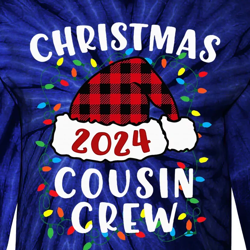 Christmas 2024 Cousin Crew Xmas Lights Santa Hat Pajamas Tie-Dye Long Sleeve Shirt