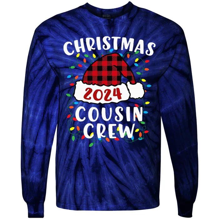 Christmas 2024 Cousin Crew Xmas Lights Santa Hat Pajamas Tie-Dye Long Sleeve Shirt