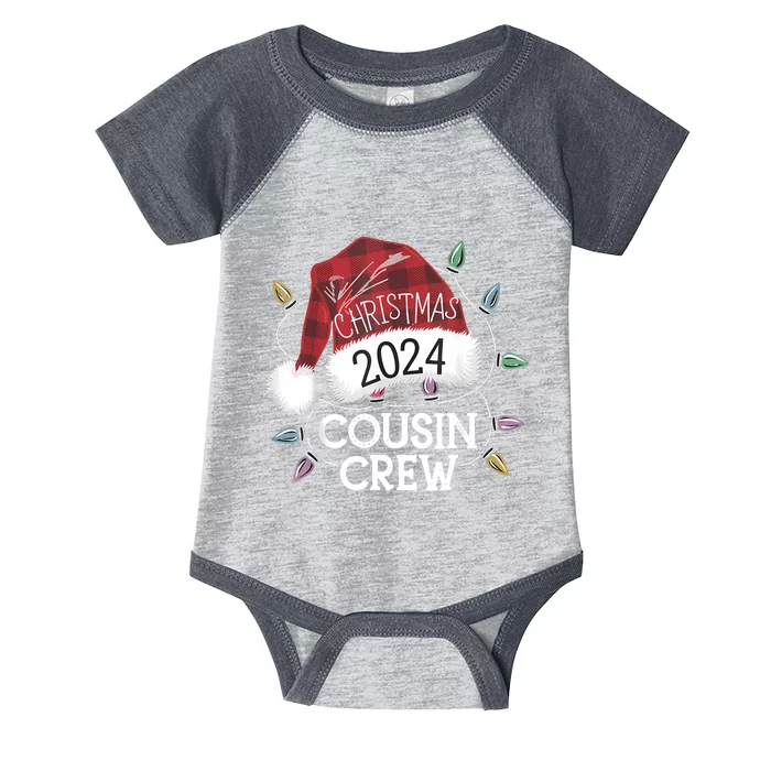 Christmas 2024 Cousin Crew Xmas Lights Santa Hat Pajamas Infant Baby Jersey Bodysuit