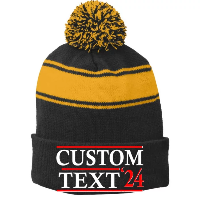 Custom 2024 Political Election Personalize Name Stripe Pom Pom Beanie