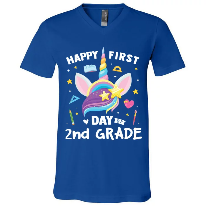 Cute 2Nd Grade Unicorn Happy First Day Of School Gift V-Neck T-Shirt