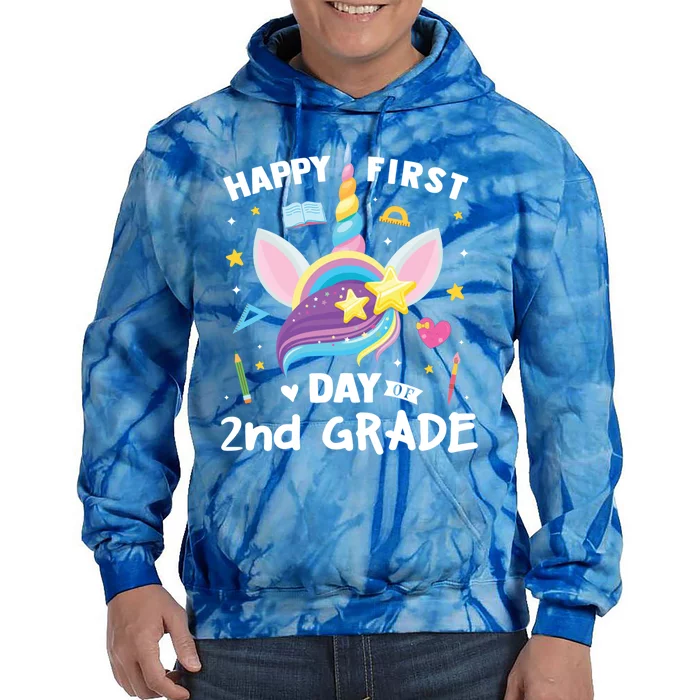 Cute 2Nd Grade Unicorn Happy First Day Of School Gift Tie Dye Hoodie