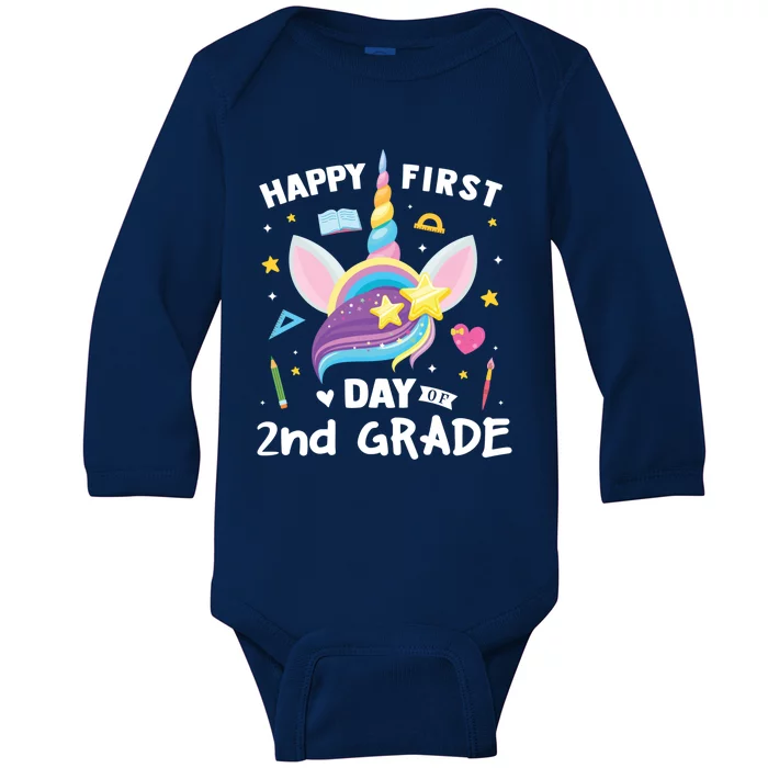 Cute 2Nd Grade Unicorn Happy First Day Of School Gift Baby Long Sleeve Bodysuit