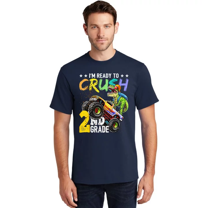 Crush 2nd Grade Dinosaur Monster Truck Back To School Tall T-Shirt