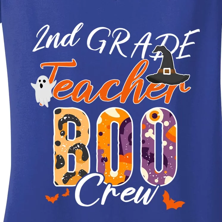 Cute 2Nd Grade Teacher Boo Crew Funny School Kinder Squad Gift Women's V-Neck T-Shirt