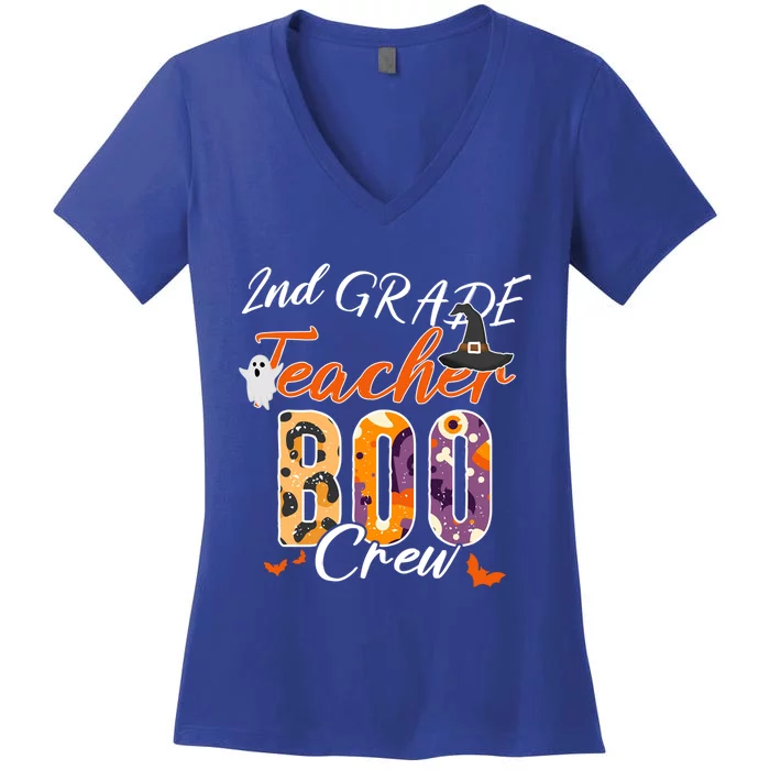 Cute 2Nd Grade Teacher Boo Crew Funny School Kinder Squad Gift Women's V-Neck T-Shirt