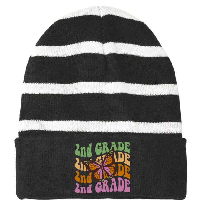 Cute 2nd Grade Butterfly Striped Beanie with Solid Band