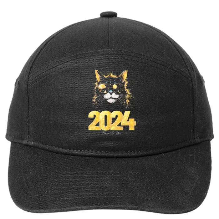 Cat  2024 Happy New Year New Years Eve Party Matching 7-Panel Snapback Hat