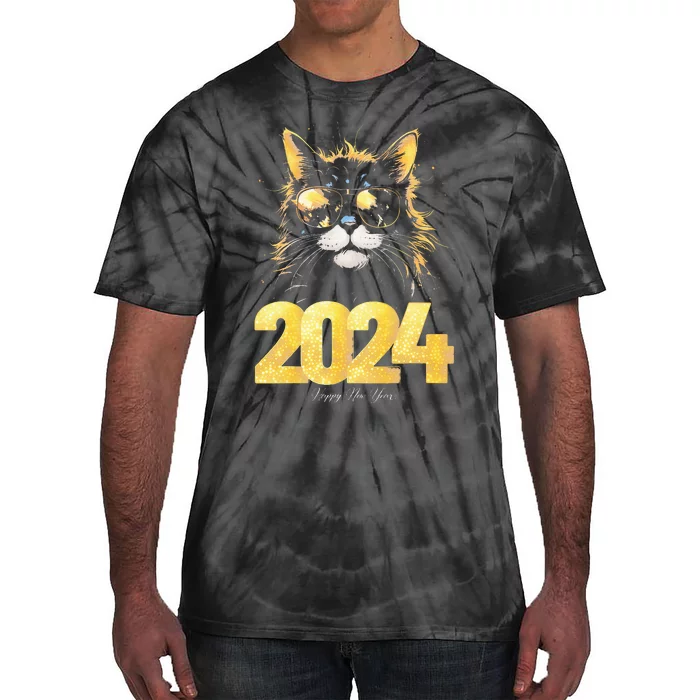 Cat  2024 Happy New Year New Years Eve Party Matching Tie-Dye T-Shirt