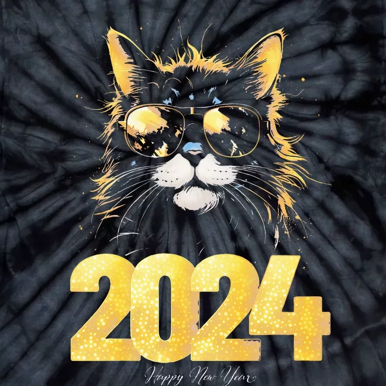 Cat  2024 Happy New Year New Years Eve Party Matching Tie-Dye T-Shirt