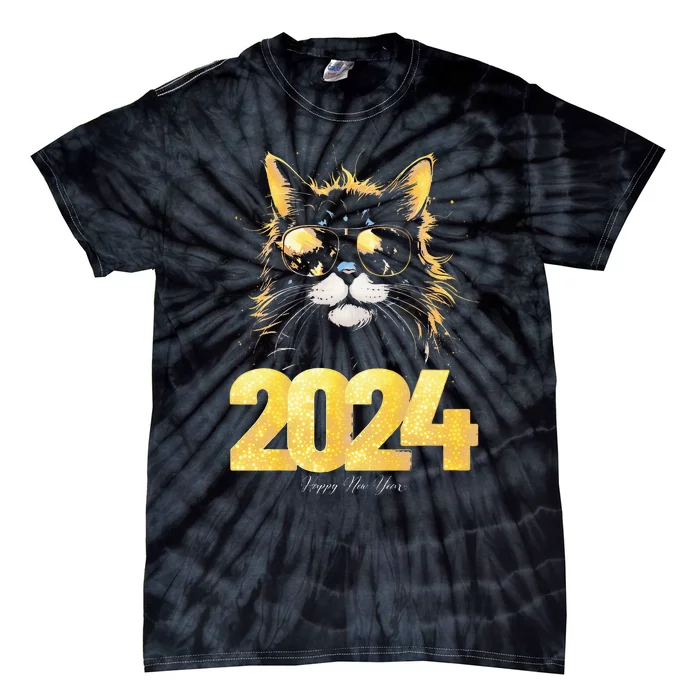 Cat  2024 Happy New Year New Years Eve Party Matching Tie-Dye T-Shirt