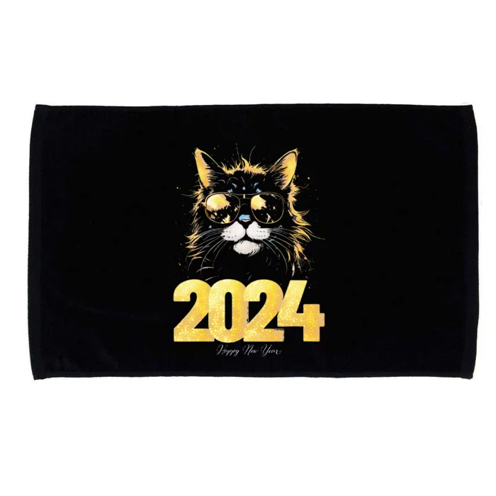 Cat  2024 Happy New Year New Years Eve Party Matching Microfiber Hand Towel