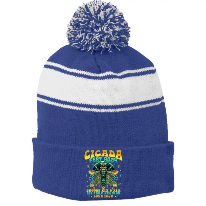 Cicada 2024 Insect Stripe Pom Pom Beanie