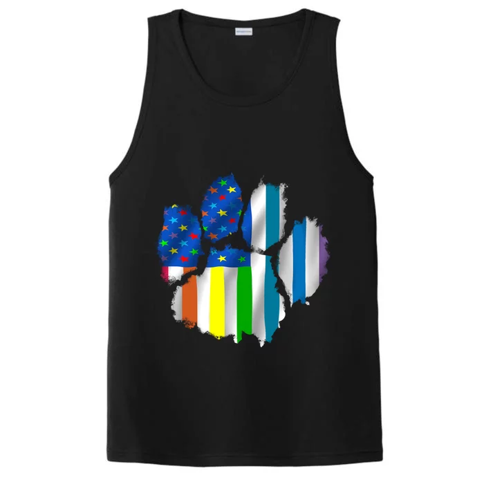 Colorful 2020 Lgbtq Pride Month Paw Print Usa Rainbow Flag Gift Performance Tank