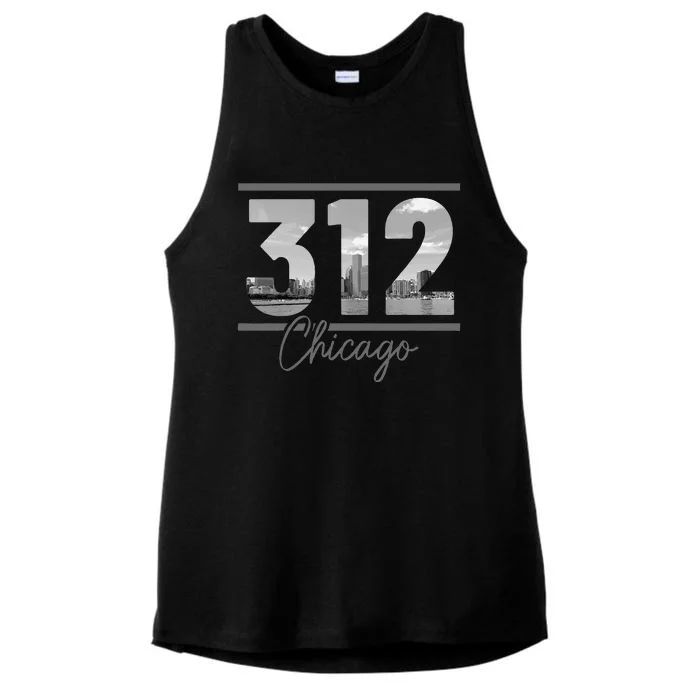 Chicago 312 Area Code Skyline Illinois Vintage Ladies Tri-Blend Wicking Tank