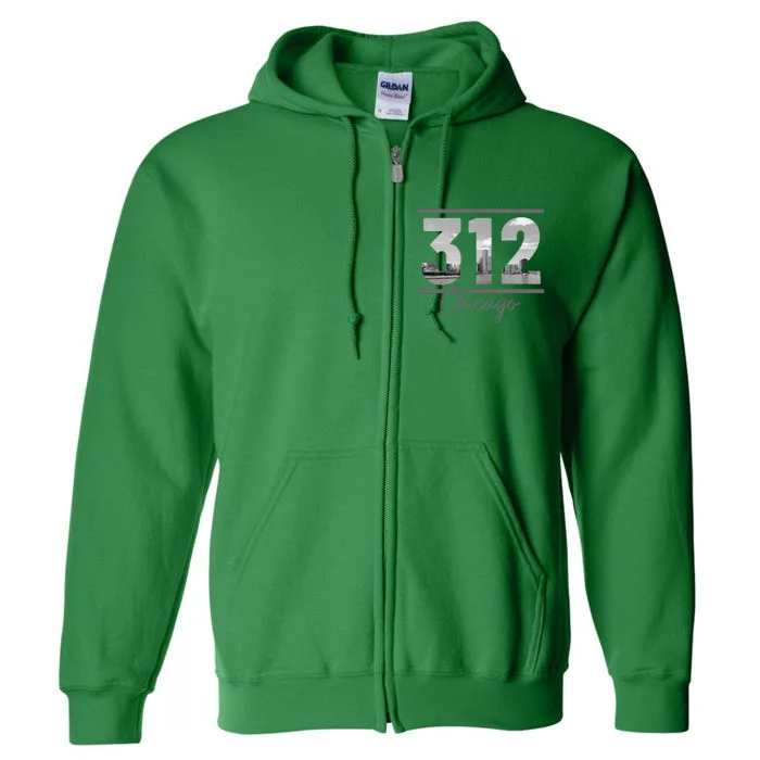 Chicago 312 Area Code Skyline Illinois Vintage Full Zip Hoodie