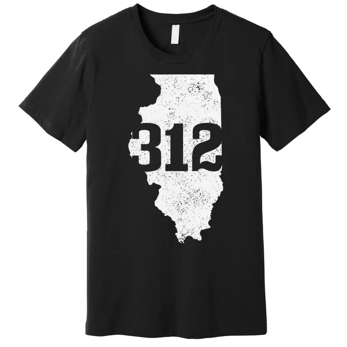 Chicago 312 Area Code Illinois Map State Pride Vintage Premium T-Shirt