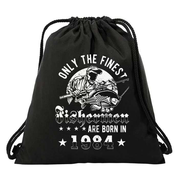 Cute 37th Birthday Gift For 37 Year Old Fishing Fisherman 1984 Drawstring Bag