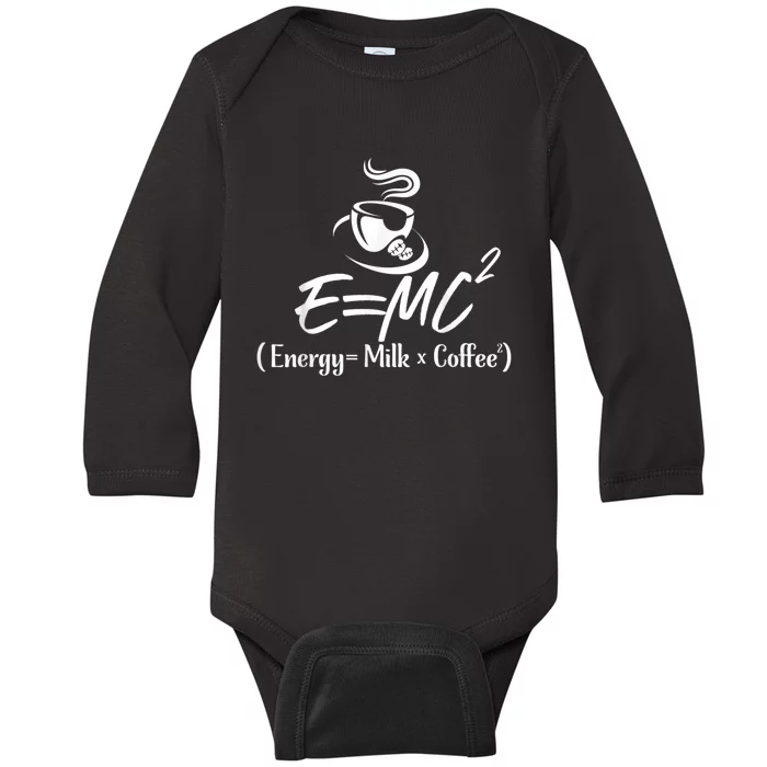 Coffee 365 E=MC Energy = Milk X Coffee Science Funny Baby Long Sleeve Bodysuit