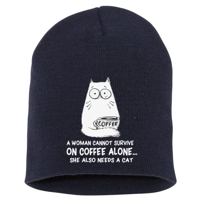 Cats 365 Funny Women Coffe And Cat Short Acrylic Beanie