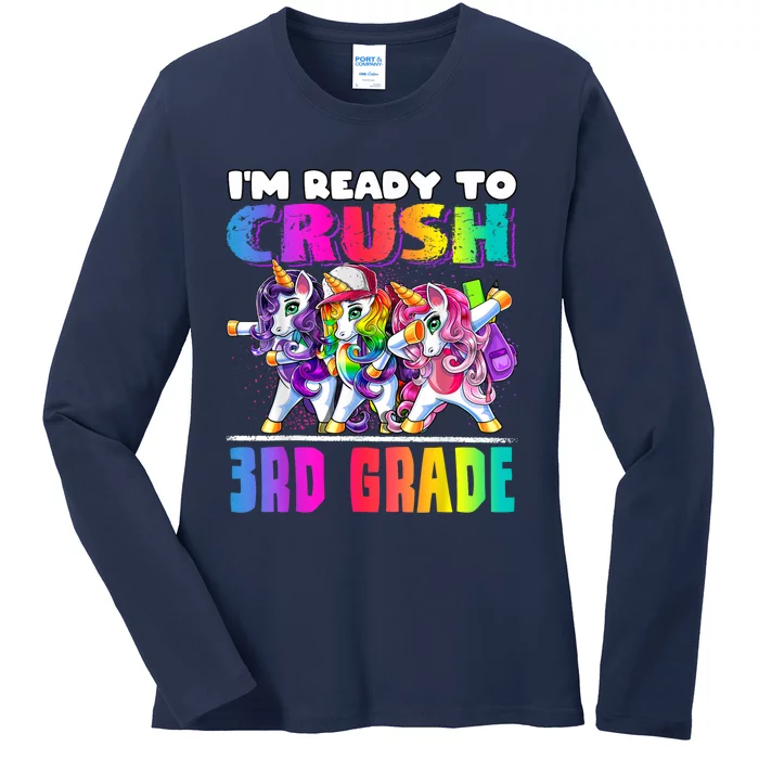 Crush 3rd Grade Dabbing Unicorn Back To School Backpack Girl Ladies Long Sleeve Shirt