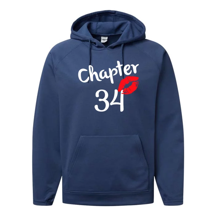 Chapter 34 Years 34th Happy Birthday Lips Born In 1987 Gift Performance Fleece Hoodie