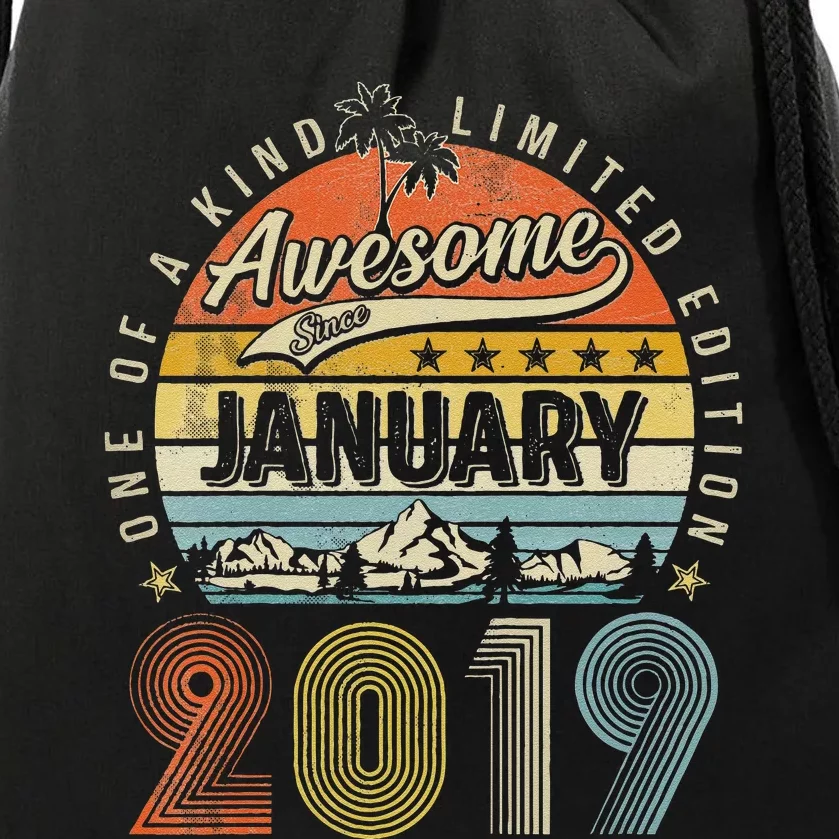 Cute 4th Birthday Gift Awesome Since January 2019 4 Year Old Drawstring Bag