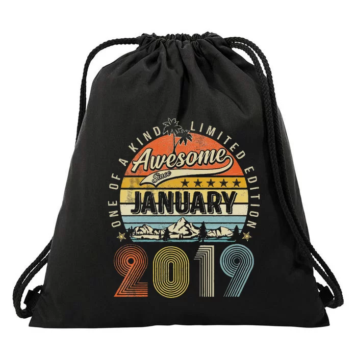 Cute 4th Birthday Gift Awesome Since January 2019 4 Year Old Drawstring Bag