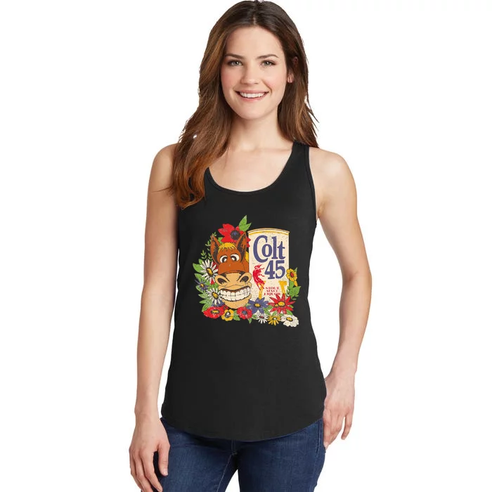 Colt 45 Beer Vintage Donkey Authentic Artwork Ladies Essential Tank